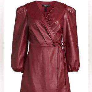 BCBG Paris Mini Wrap Dress Bordeaux Faux Leather - Size small
